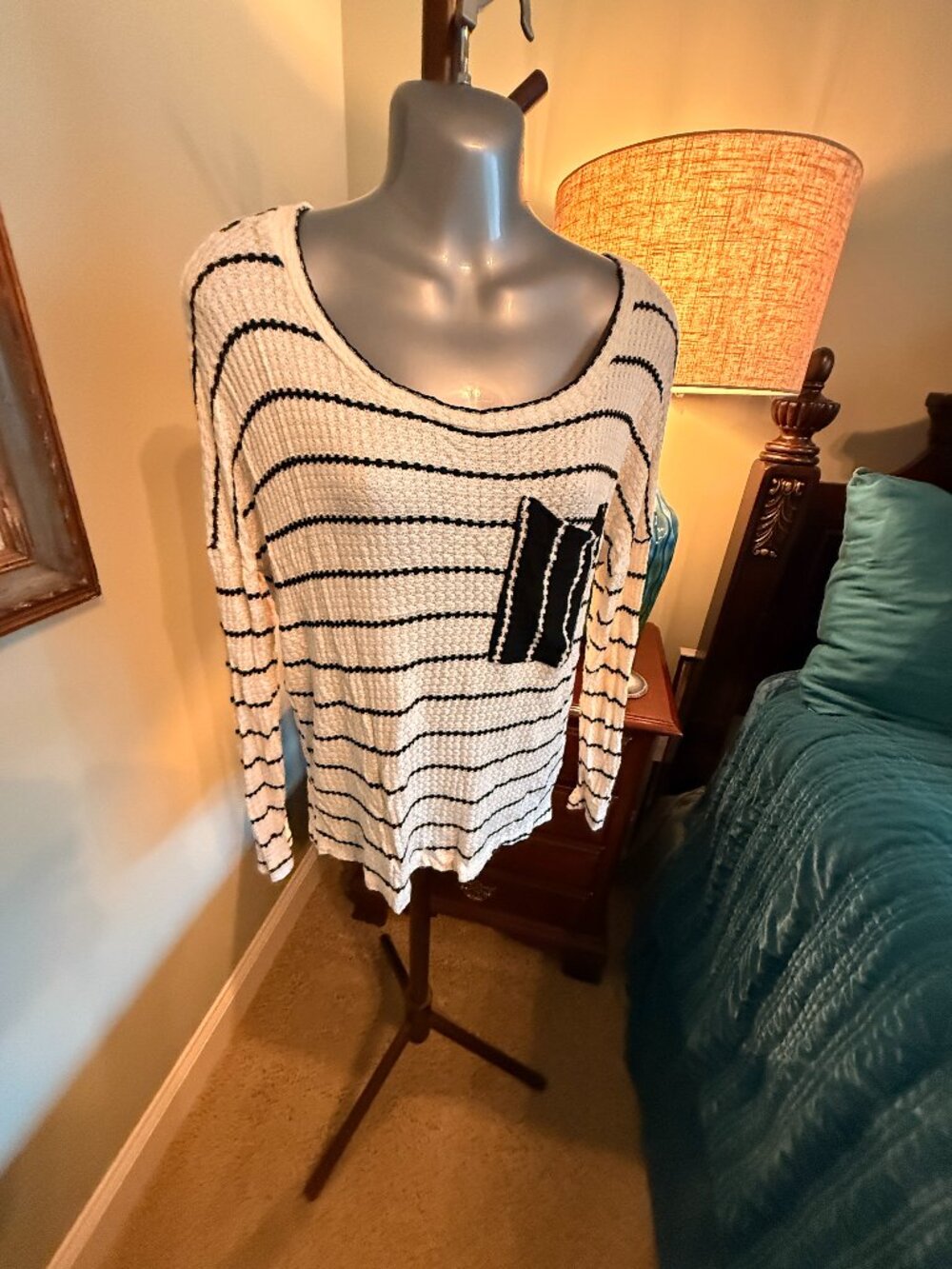 ✨ Vintage Havana Colorblock Striped Waffle Knit Top ✨